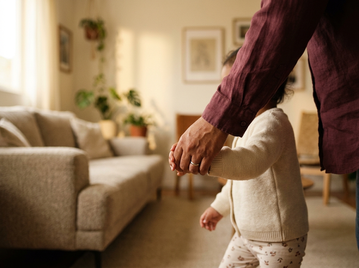 Mano de un padre tomando la mano de su hijo